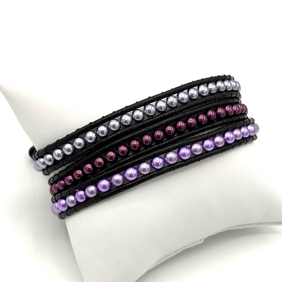 Hand Crafted Boho Purple Pearl Wrap Bracelet - Picture 7 of 12